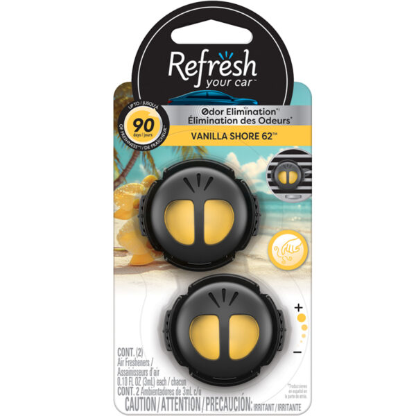 Refresh Your Car Vent Clip Car Air Freshener, Vanilla Shore 62 Scent, 2 Count