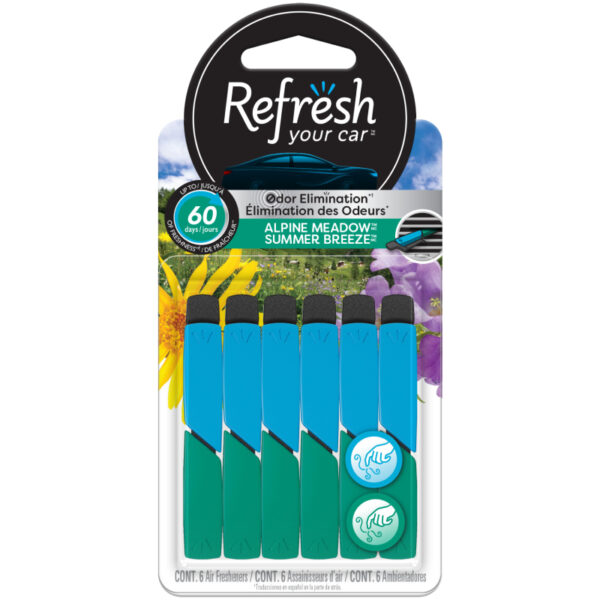 Refresh Your Car Air Freshener Vent Sticks, Alpine Meadow / Summer Breeze Scent, 6 Pack