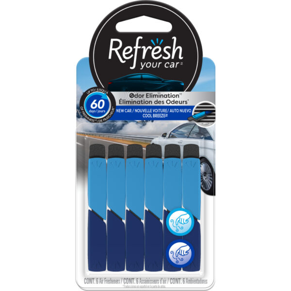 Refresh Your Car Air Freshener Vent Sticks, New Car / Cool Breeze Scent, 6 Pack
