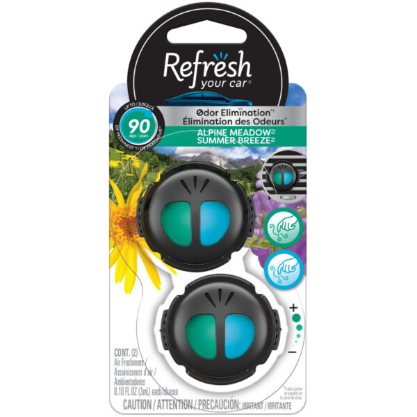 Refresh Your Car Mini Diffuser Car Air Fresheners, Alpine Meadows / Summer Breeze Scent, 2 Pack