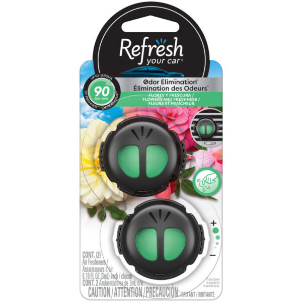Refresh Your Car Mini Diffuser Car Air Fresheners, Flores y Frescura Scent, 2 Pack