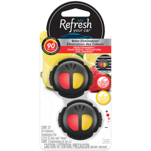 Refresh Your Car Mini Diffuser Car Air Fresheners, Fresh Strawberry / Cool Lemonade Scent, 2 Pack