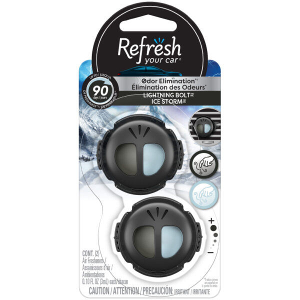 Refresh Your Car Mini Diffuser Car Air Fresheners, Lightning Bolt / Ice Storm Scent, 2 Pack