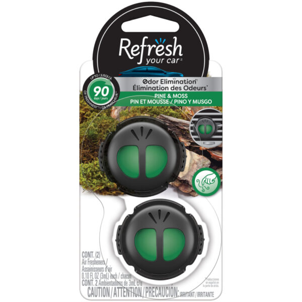Refresh Your Car Mini Diffuser Car Air Fresheners, Pine and Moss Scent, 2 Pack