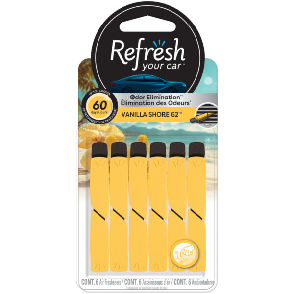 Refresh Your Car Vent Stick Car Air Fresheners, Vanilla Shore 62 Scent, 6 Count